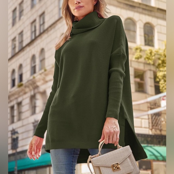 Sweaters - LILLUSORY Olive Green Oversized Pullover Sweater Turtleneck Tunic Dolman Size M